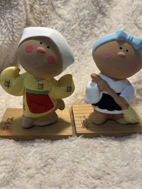 Vintage Japanese Clay Figures EUC 4” Very Old Pieces Hand Painted CUTE